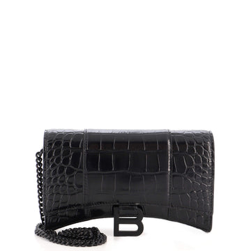 Balenciaga Hourglass Chain Wallet Crocodile Embossed Leather