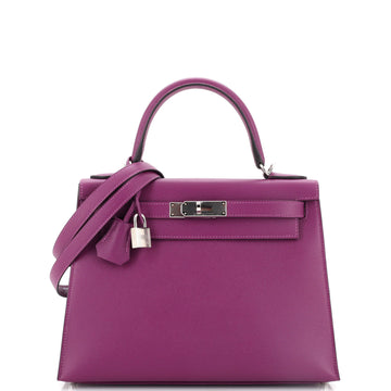 Hermes Kelly Handbag Purple Epsom with Palladium Hardware 28