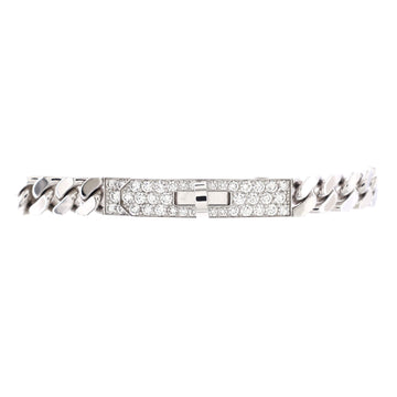 Hermes Kelly Gourmette Bracelet 18K White Gold and Pave Diamonds Extra Small