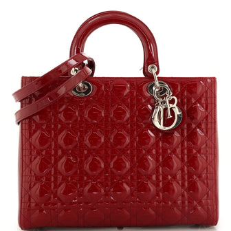 Christian Dior Lady Dior Bag Cannage Quilt Patent Large