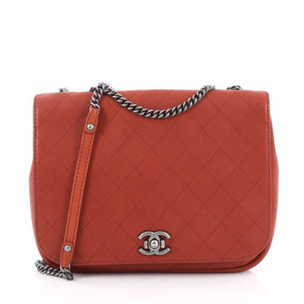 Chanel Aged Chain CC Messenger Flap Bag Quilted Calfskin Red 1972801