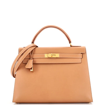 Hermes Kelly Handbag Brown Courchevel with Gold Hardware 32