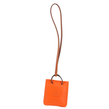 Hermes Orange Shopping Bag Charm Milo Lambskin and Swift