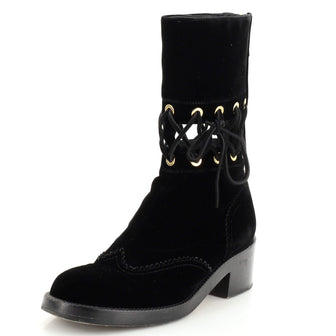 Chanel Women’s Cut Out Moto Boots Velvet