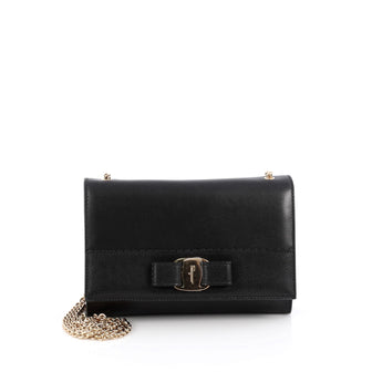 Salvatore Ferragamo Miss Vara Bow Crossbody Bag Perforated Leather Small Black 1973501