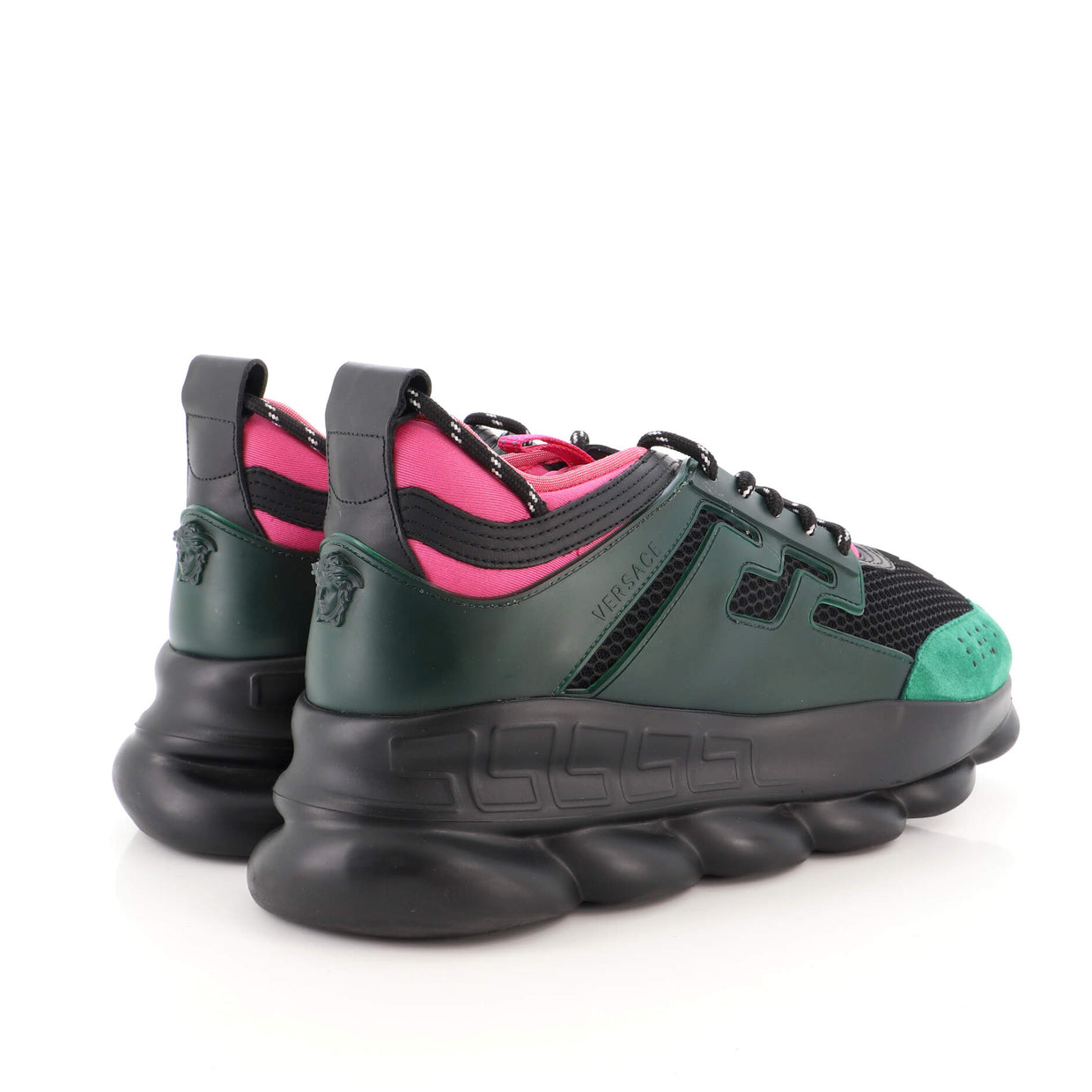 Versace Men's Chain Reaction Sneakers Mesh and Nylon with Rubber and Suede Green 1973571