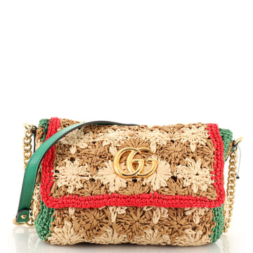 Gucci GG Marmont Flap Bag Raffia Small