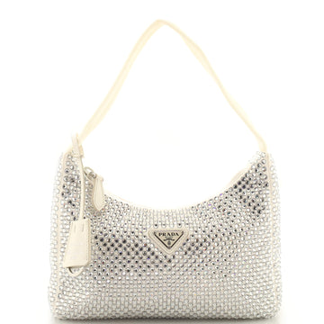 Prada Re-Edition 2000 Hobo Crystal Embellished Satin Mini