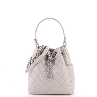 Chanel CC Chain Drawstring Bucket Bag Quilted Caviar Small