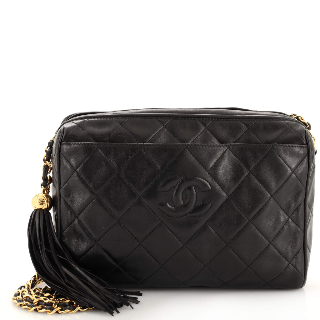 Chanel Black Leather Vintage Camera Bag For Sale at 1stDibs