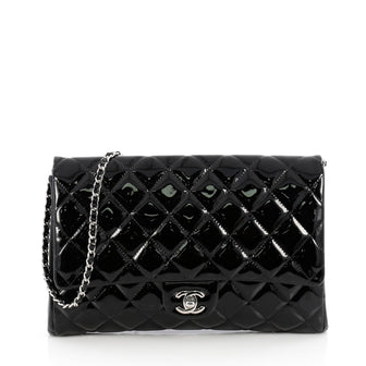 Chanel Clutch with Chain Quilted Patent Black
