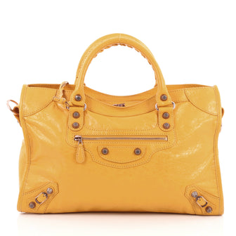 Balenciaga City Giant Studs Handbag Leather Medium Yellow