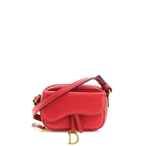Christian Dior Saddle Shoulder Strap Pouch Goatskin Mini Red 1974421