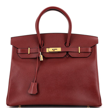 Hermes Birkin Handbag Red Veau Grain Lisse with Gold Hardware 35