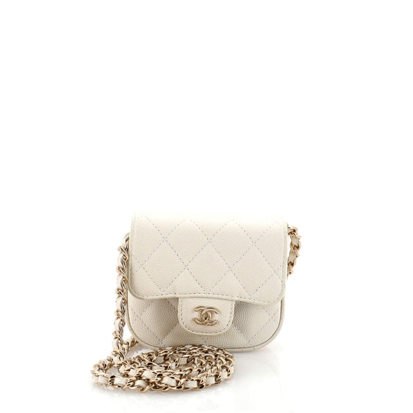 Chanel Classic Square Flap Clutch with Chain Quilted Caviar Mini Neutral  19745522