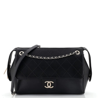 Chanel Top Zip Flap Shoulder Bag Grained Calfskin and Quilted Lambskin Medium