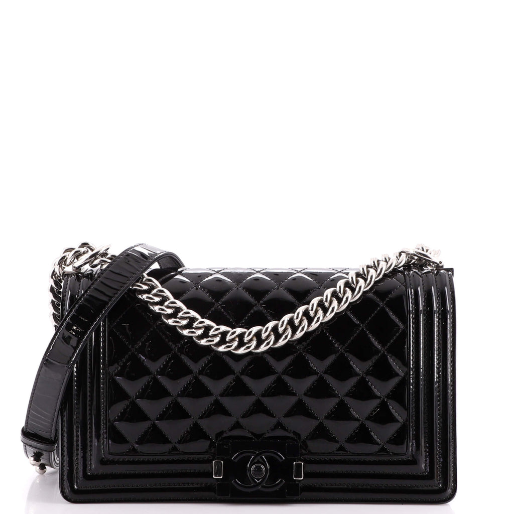 Chanel Boy Flap Bag Quilted Plexiglass Patent Old Medium Black 19745543