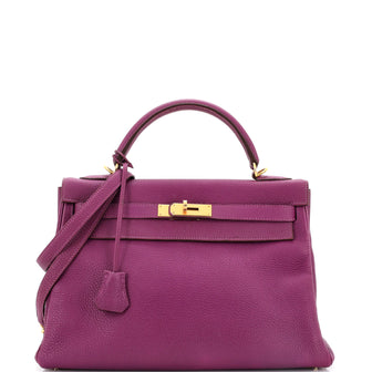 Hermes Kelly Handbag Purple Togo with Gold Hardware 32