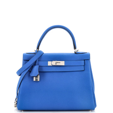 Hermes Kelly Handbag Blue Togo with Palladium Hardware 28