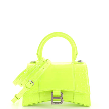 Balenciaga Hourglass Top Handle Bag Crocodile Embossed Leather XS