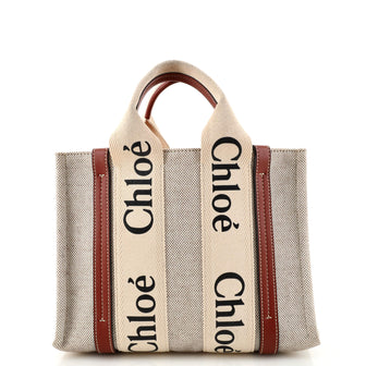 Chloe Woody Tote Canvas with Leather Small