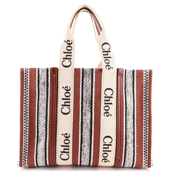Chloe Woody Tote Striped Linen Large