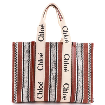 Chloe Woody Tote Striped Linen Large