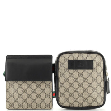 Gucci Double Web Belt Bag GG Coated Canvas with Leather