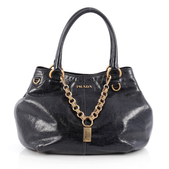 Prada Chain Link Convertible Tote Vitello Shine Medium Blue 1975701