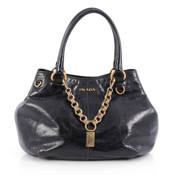 Prada Chain Link Convertible Tote Vitello Shine Medium Blue 1975701