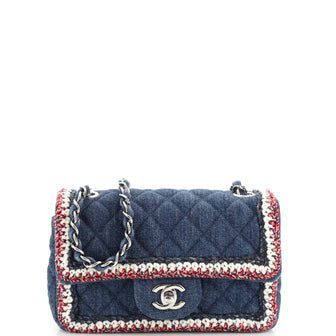 Chanel Classic Single Flap Bag Quilted Denim with Tweed Mini