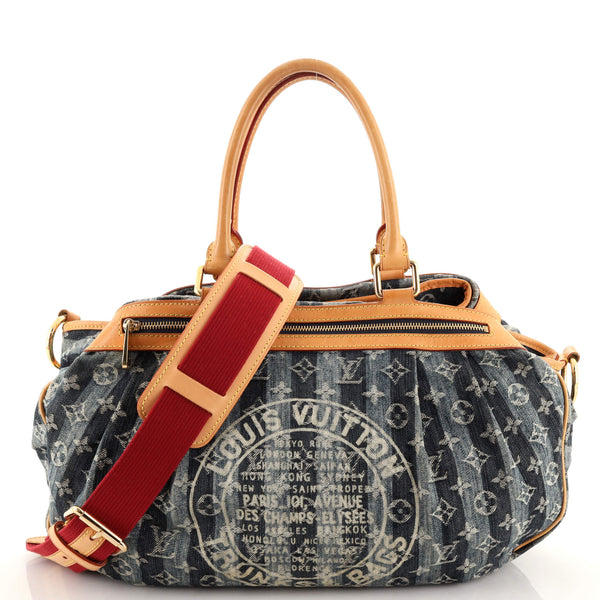 Louis Vuitton Denim Porte Epaule Raye GM - Blue Totes, Handbags
