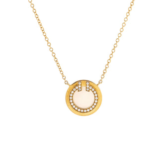 Tiffany & Co. T Circle Pendant Necklace 18K Yellow Gold with Diamonds and Mother of Pearl 16mm