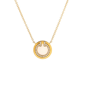 Tiffany & Co. T Circle Pendant Necklace 18K Yellow Gold with Diamonds and Mother of Pearl 16mm