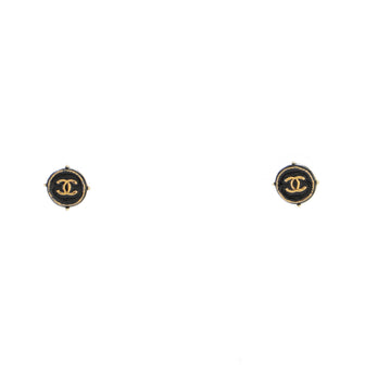Chanel CC Round Stud Earrings Metal and Enamel