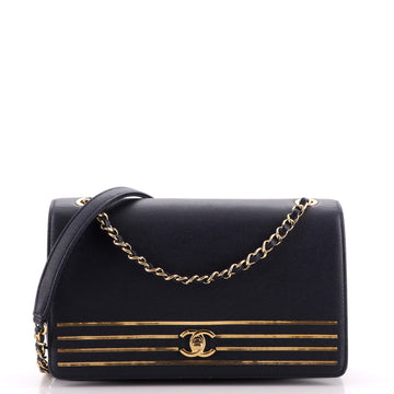 Chanel Captain Gold Flap Bag Embroidered Caviar Medium