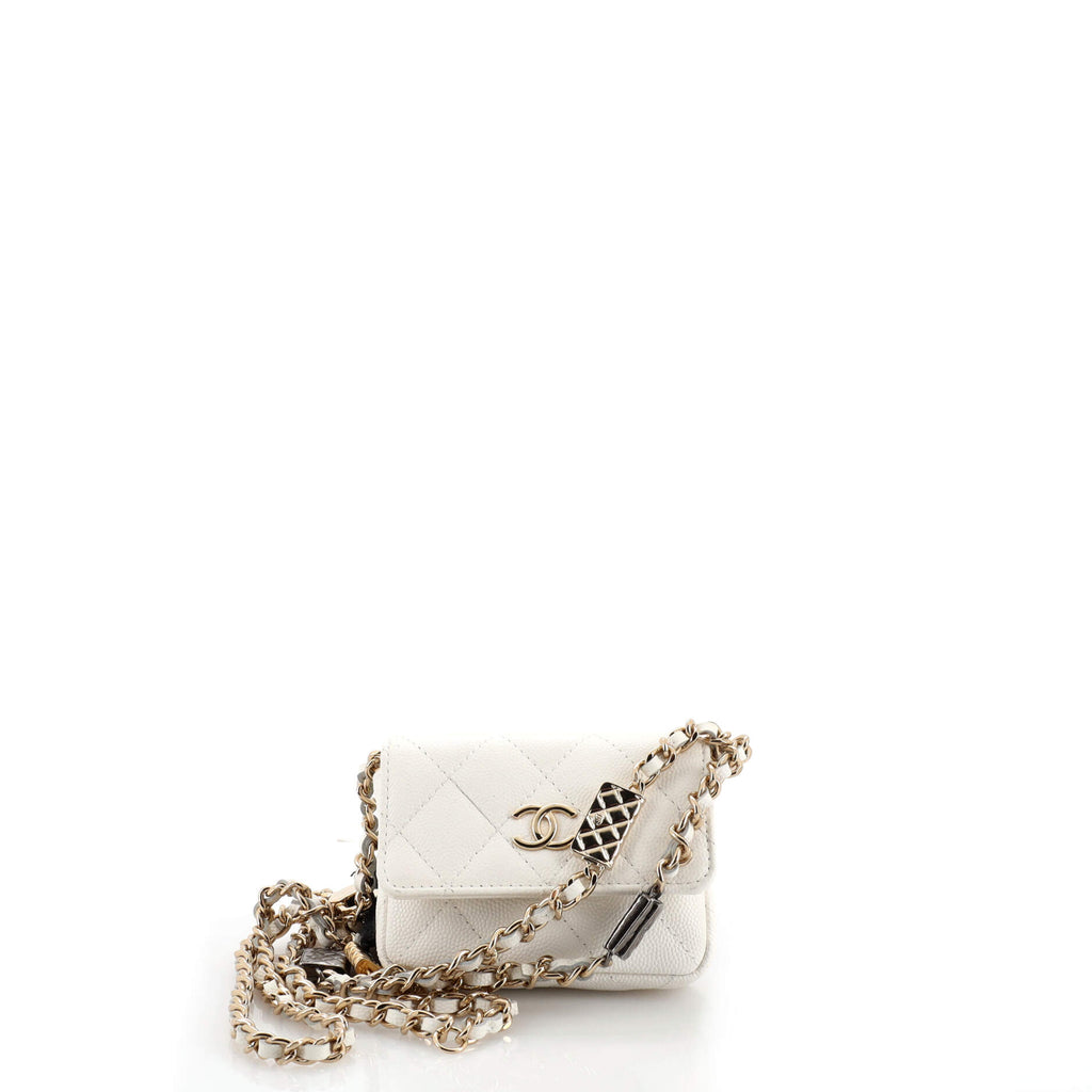 Chanel Belt Bag With Charms On Chain Quilted Caviar White 19762649