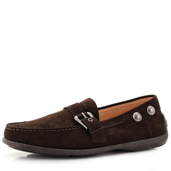 Louis Vuitton Men's Buckle Strap Moccasin Loafers Monogram Suede