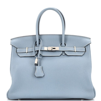 Hermes Birkin Handbag Blue Clemence with Palladium Hardware 35