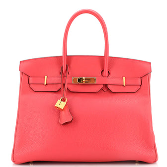 Hermes Birkin Handbag Red Clemence with Gold Hardware 35