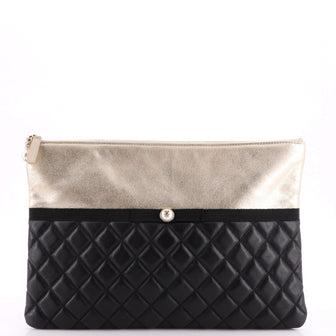 Chanel Pearl O Case Clutch Quilted Lambskin and Calfskin Large