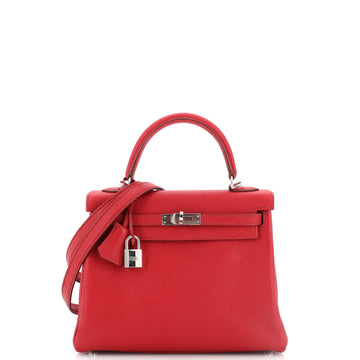Hermes Kelly Handbag Red Togo with Palladium Hardware 25