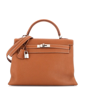 Hermes Kelly Handbag Brown Togo with Palladium Hardware 32