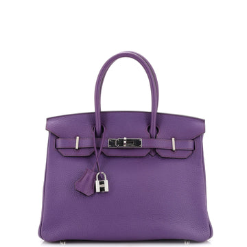 Hermes Birkin Handbag Purple Clemence with Palladium Hardware 30