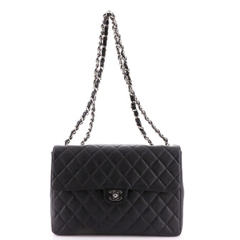 Chanel Vintage Square Classic Single Flap Bag Quilted Caviar Jumbo