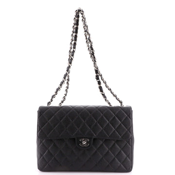 Chanel Vintage Square Classic Single Flap Bag Quilted Caviar Jumbo