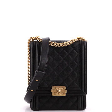 Chanel North South Boy Flap Bag Quilted Caviar Small