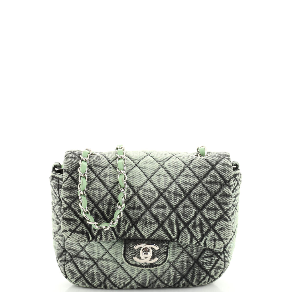 Chanel Denimpression Flap Bag Quilted Distressed Denim Small Green 1977321