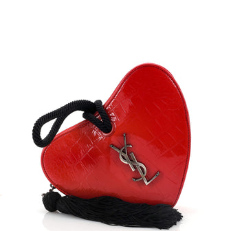 Saint Laurent Heart Tassel Clutch Crocodile Embossed Patent