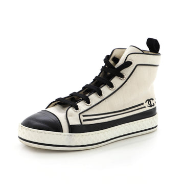 Chanel Women's CC Cap Toe High-Top Sneakers Canvas and Leather